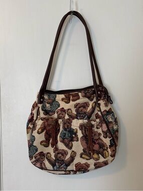 Vintage 90s Teddy Bear Tapestry Shoulder Bag